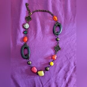 Vintage mixed material necklace handmade